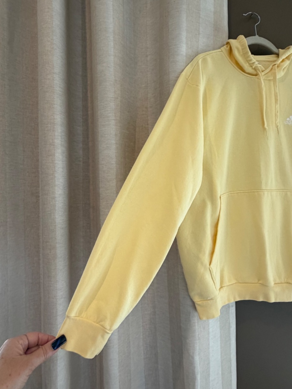 Adidas Yellow Hoodie Pullover Sweatshirt, Fleece, Soft Yellow, Size XL - Picture 4 of 12